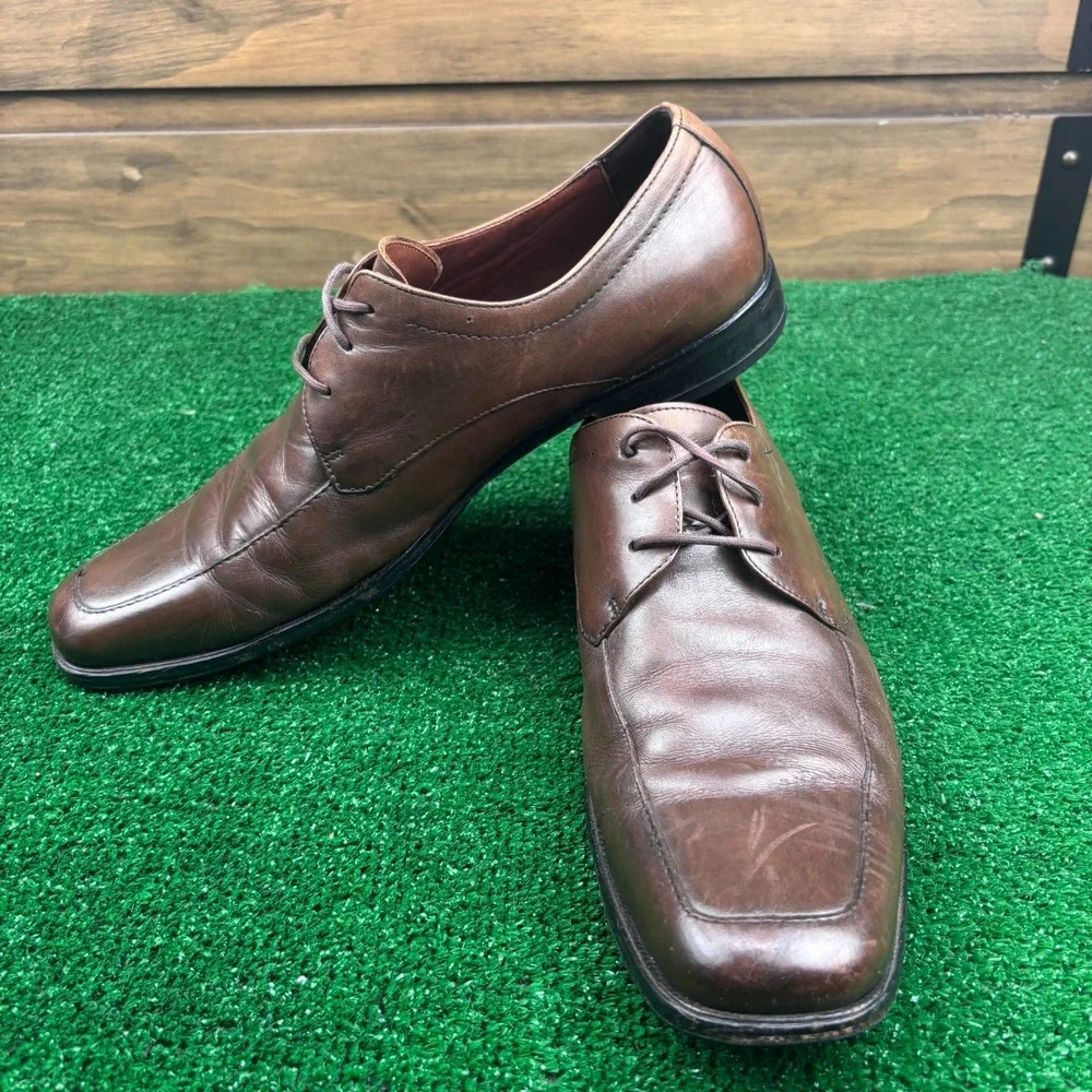 Hugo Boss Dress Shoes Mens 9 Brown Upper Leather Lace Up Square Toe 50219235‎